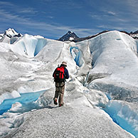 Tourist walking on the Perito Moreno glacier in the Los Glaciares National Park, Patagonia, Argentina