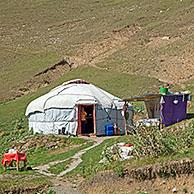 Kyrgyz yurt, temporary summer nomad dwelling in the mountains in the Osh Province, Kyrgyzstan