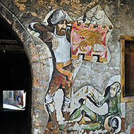 Murals on houses at Cibiana di Cadore, Dolomites, Italy