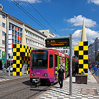 Tram at tramstop at the Steintorplatz in Hannover, Lower Saxony, Germany