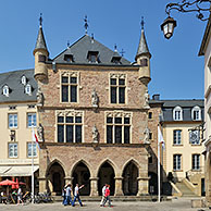 Market square and Denzelt, medieval palace of justice at Echternach, Grand Duchy of Luxembourg