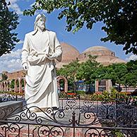 White statue of the Persian poet Khaqani in front of the Blue Mosque in the city Tabriz, East Azerbaijan, Iran