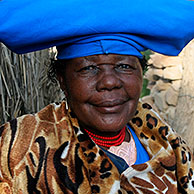 Herero woman in traditional dress, Opuwo, Namibia, South Africa