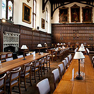 Interior of the Magdalen College dining hall of the Oxford University, Oxfordshire, England, UK